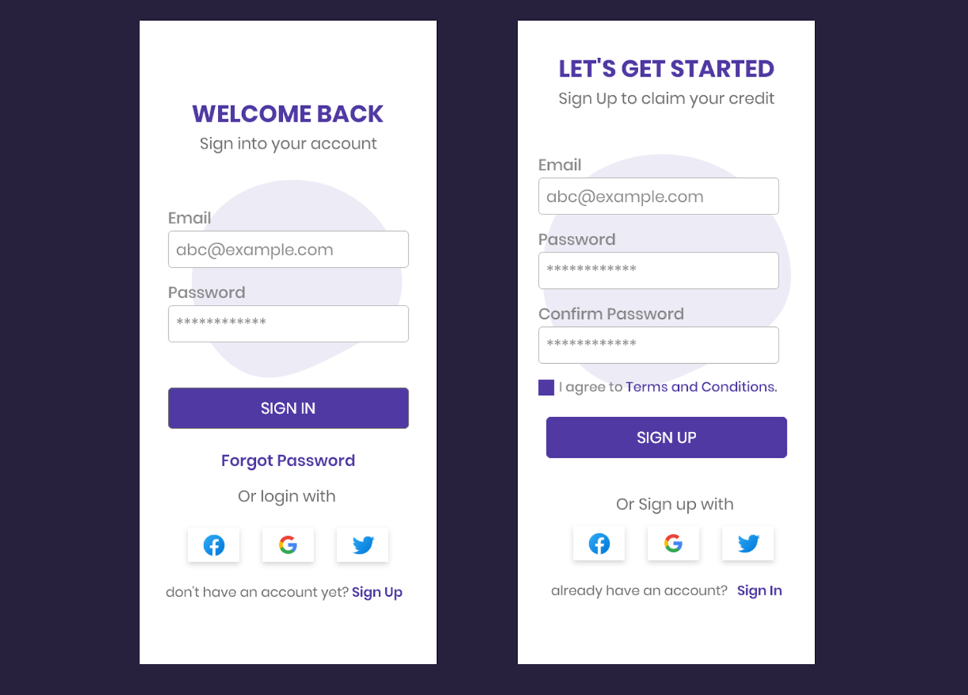 android sign up login page sign in page sign up page