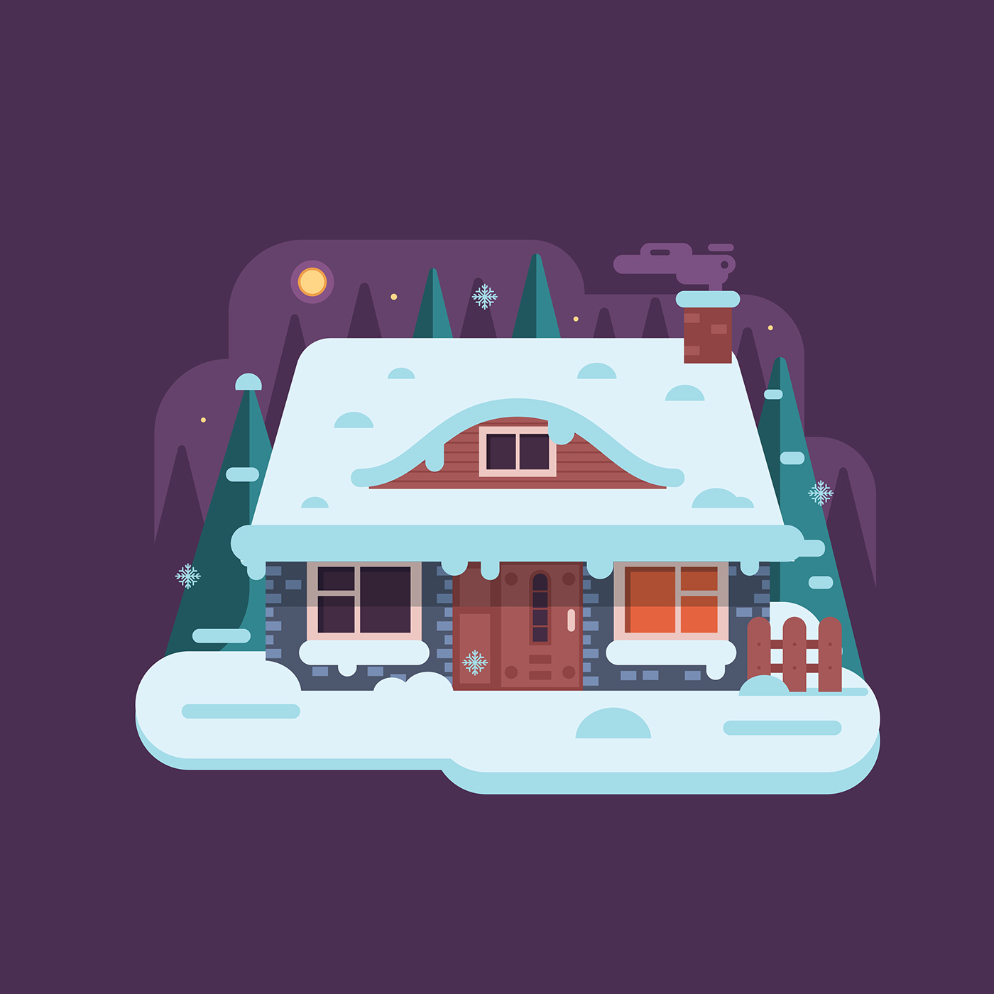 winter snow house cabin Collection flat design ILLUSTRATION  vector Cottage home