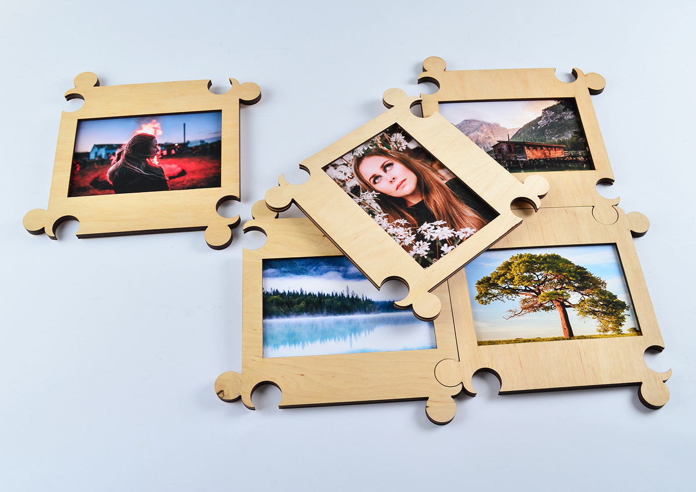 laser cut natural wood photo frames puzzle