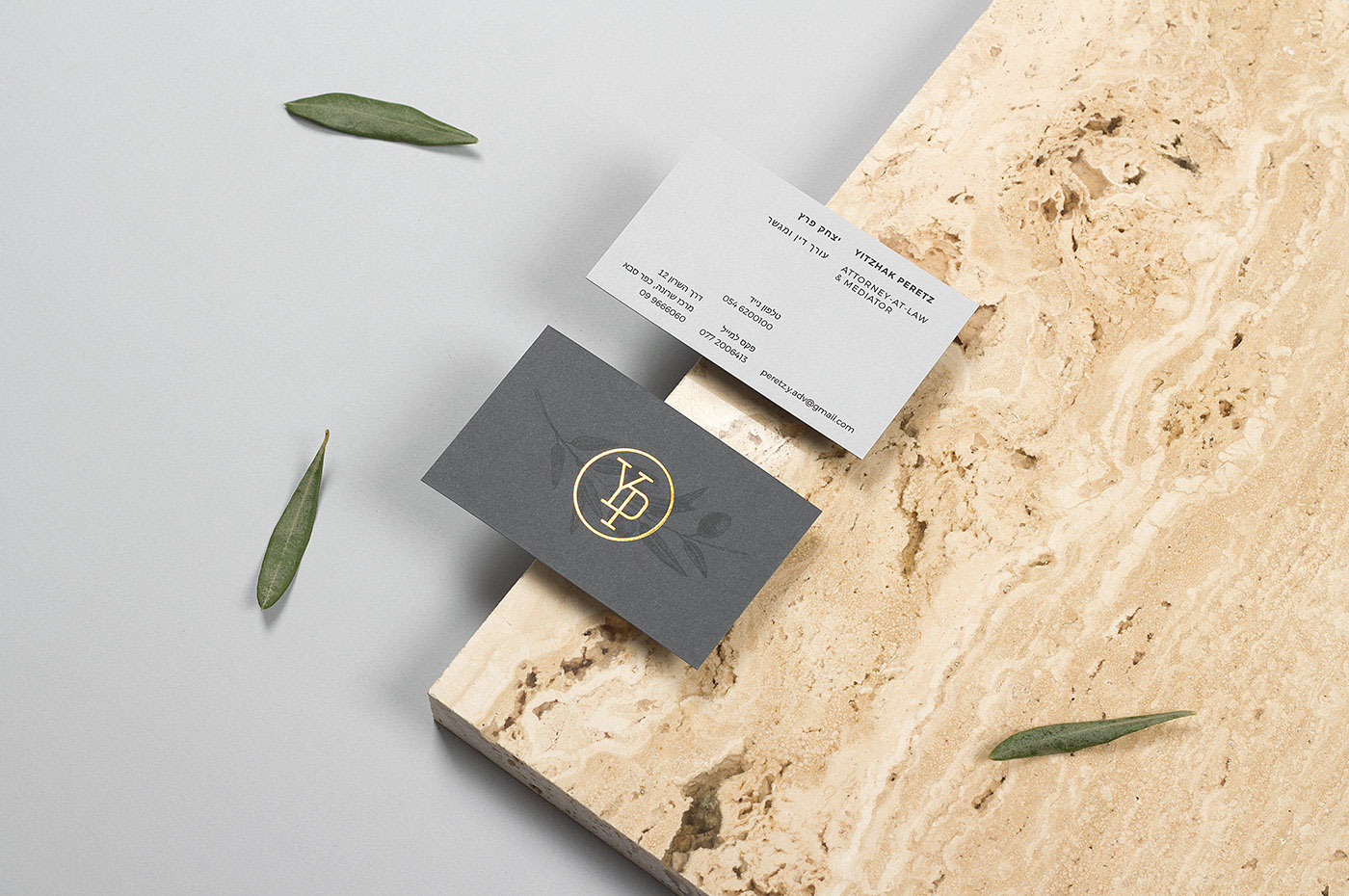 identity lawyer attorney law real-estate israel logo gold foil foil print luxury high-end minimal Marble stone wood