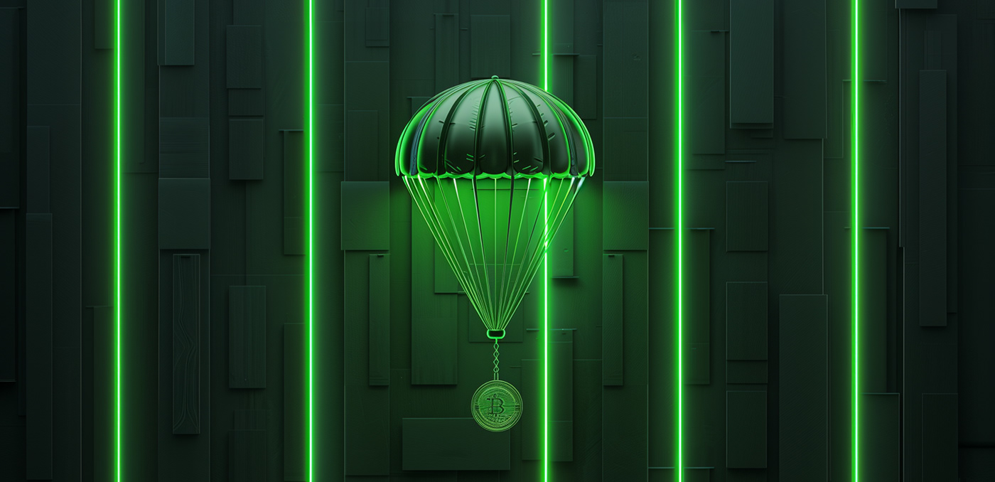 AI generated image of the coin with parachure illustrating airdrops