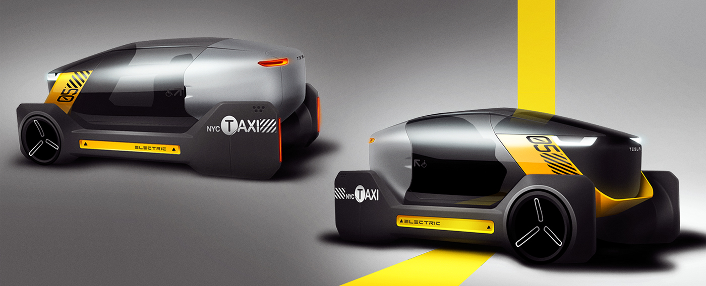 tesla Automotive design Transportation Design Autonomous yellow cab
