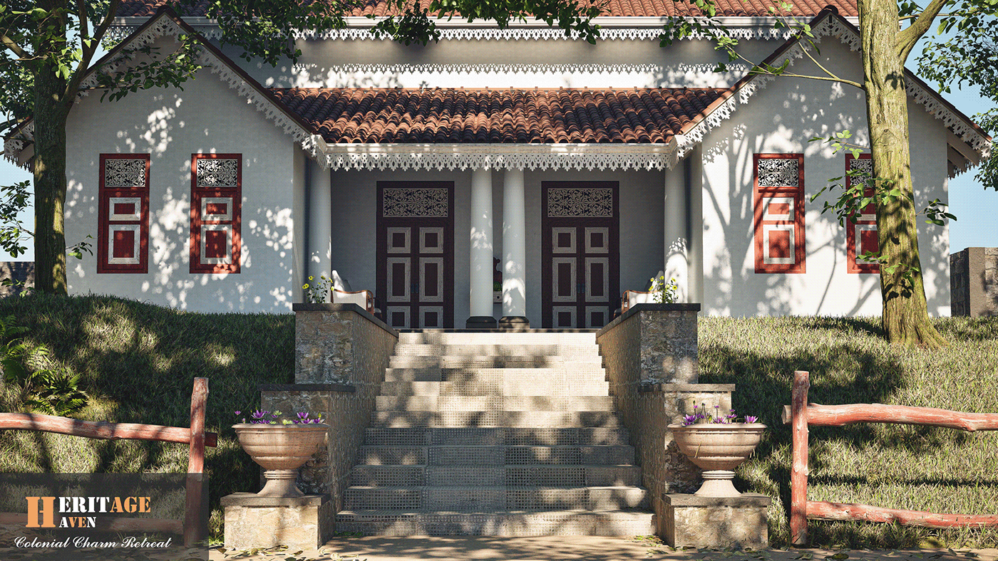 house 3D exterior design Exterior rendering vintage architecture old Sri Lankan Traditional house walawwa