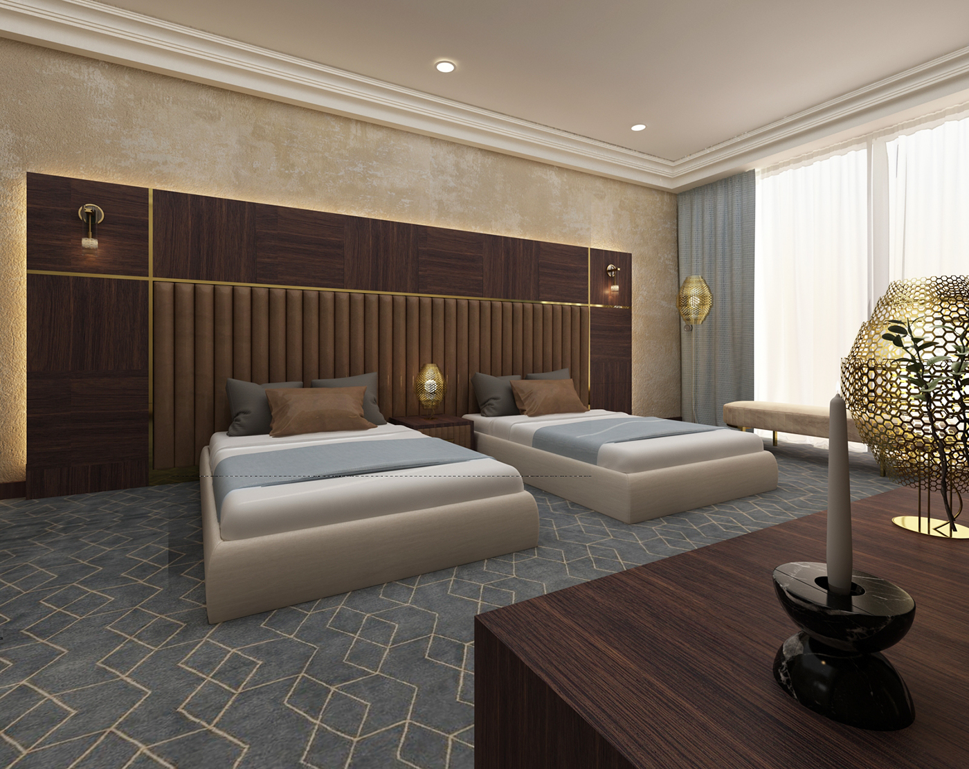 double bedroom architecture interior design  furniture design  bed set luxuary design 3dsmax vray Hotel Designs  el haram hotel