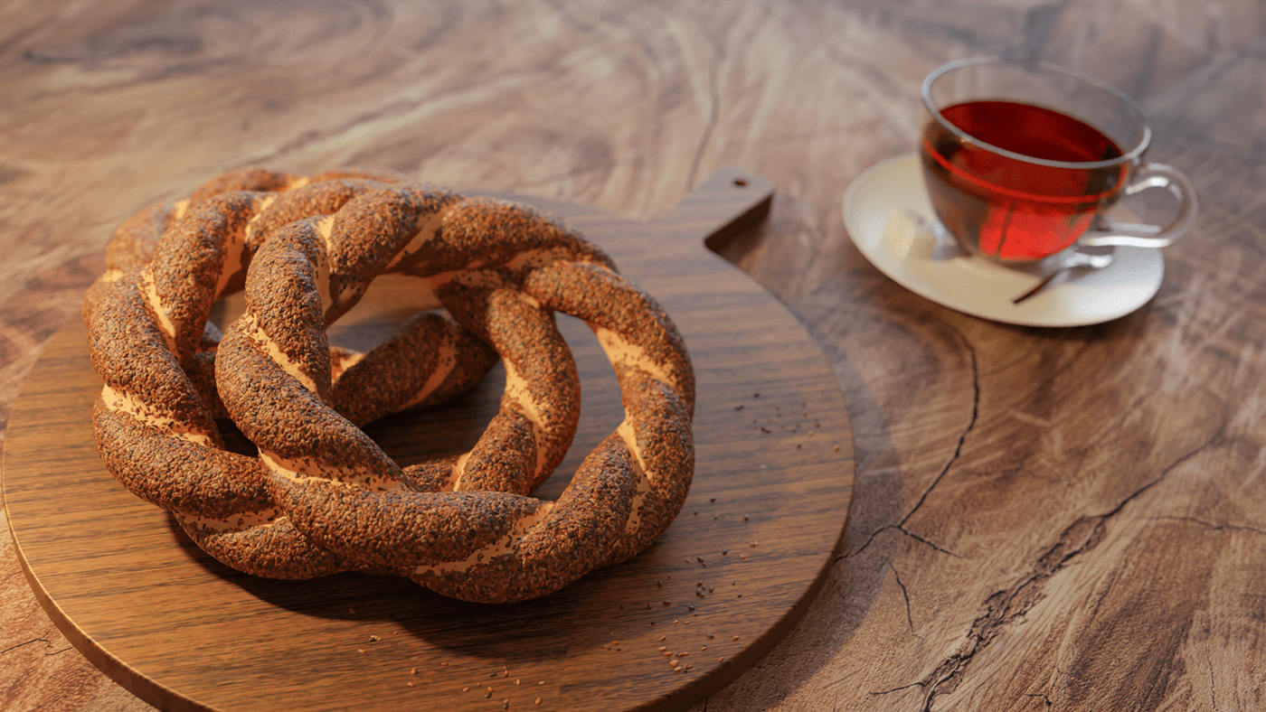 3D blender bread çay realistic simit tea turkish