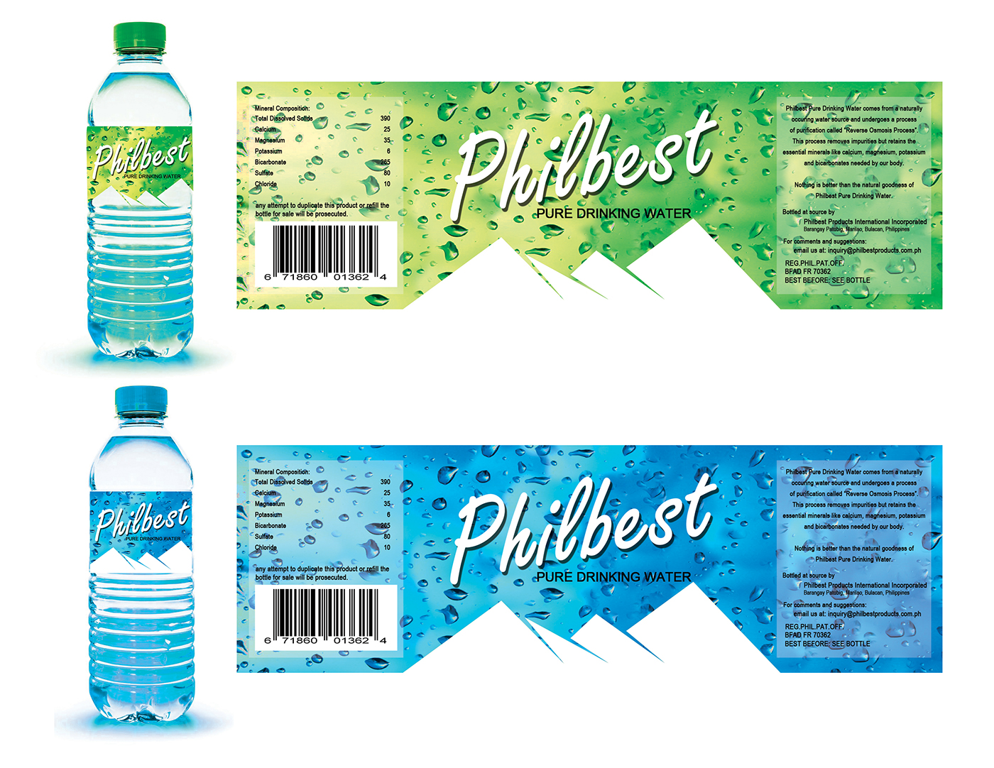 packaged drinking water bottle labels