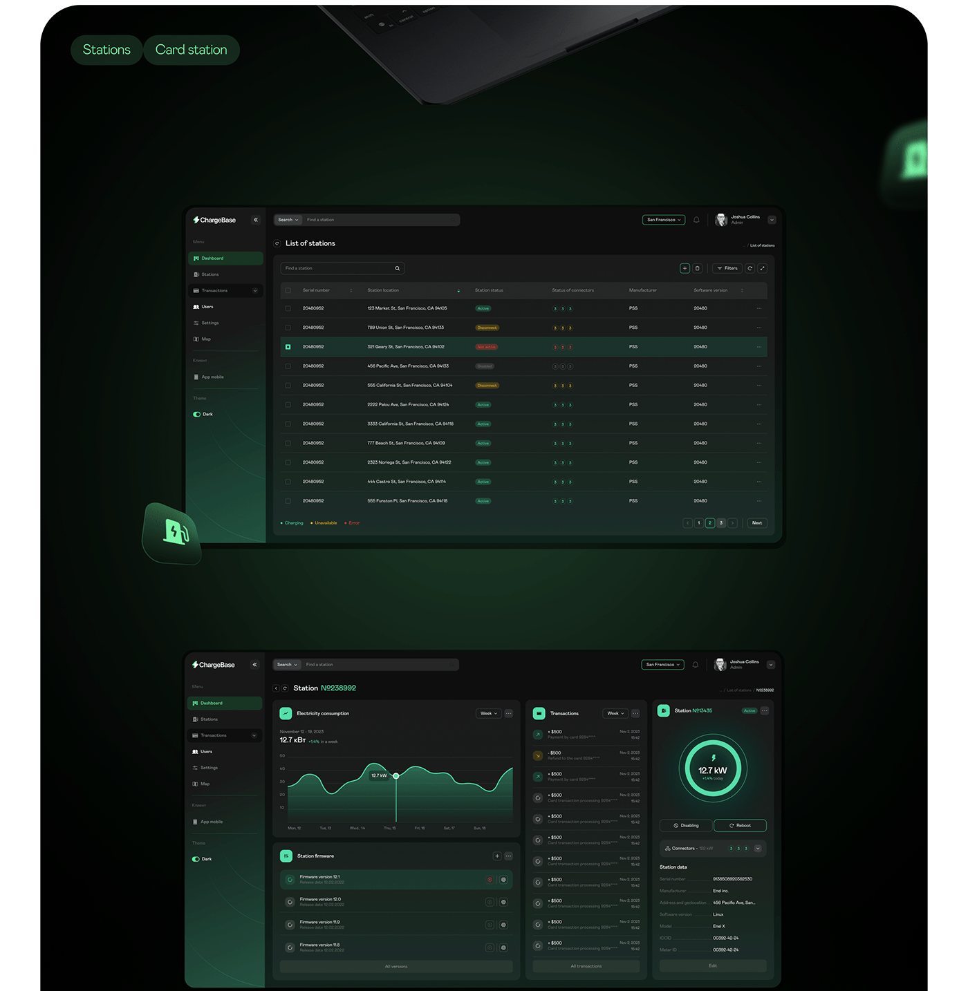 electric green desktop charge battery car system Charts UI/UX app