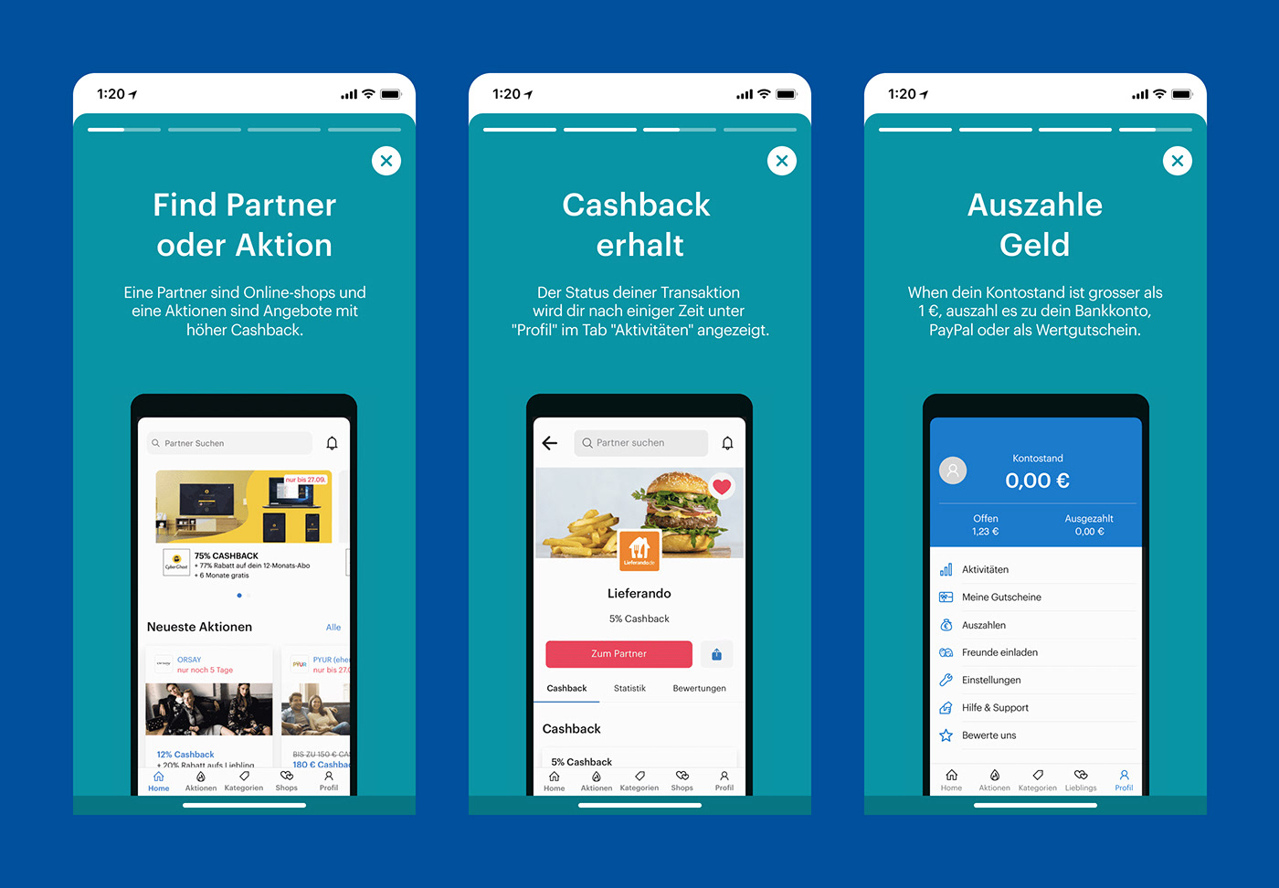 cashback e-commerce Gutscheine Mobile app product design  Shopping vouchers
