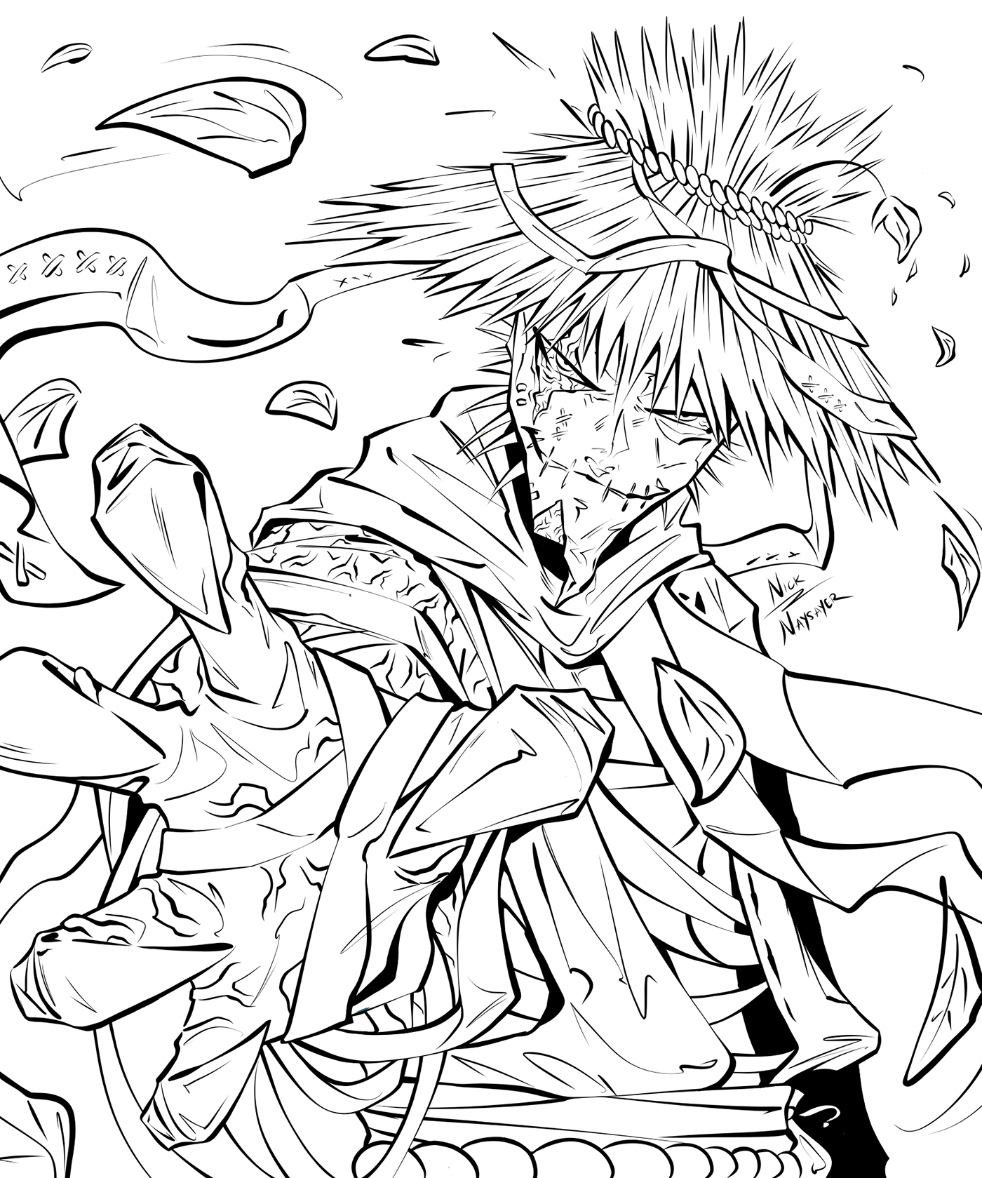 adobe fresco inking Dc Comics Genshin impact scarecrow videogame fanart villain black and white comic