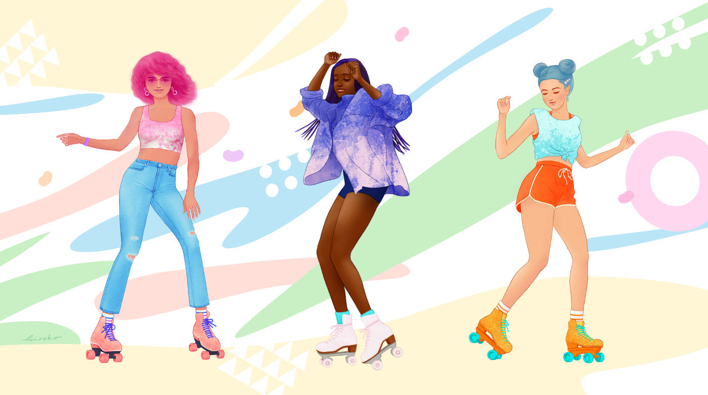 girls DANCE   colorful Creativity Fun Rollerskating shapes colors