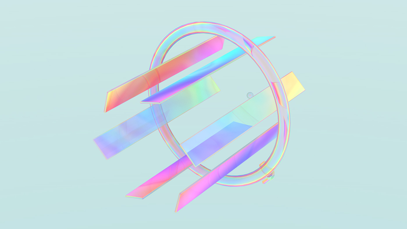 machine mechanics simulation 3D Render gradient rainbow iridescent material reflection