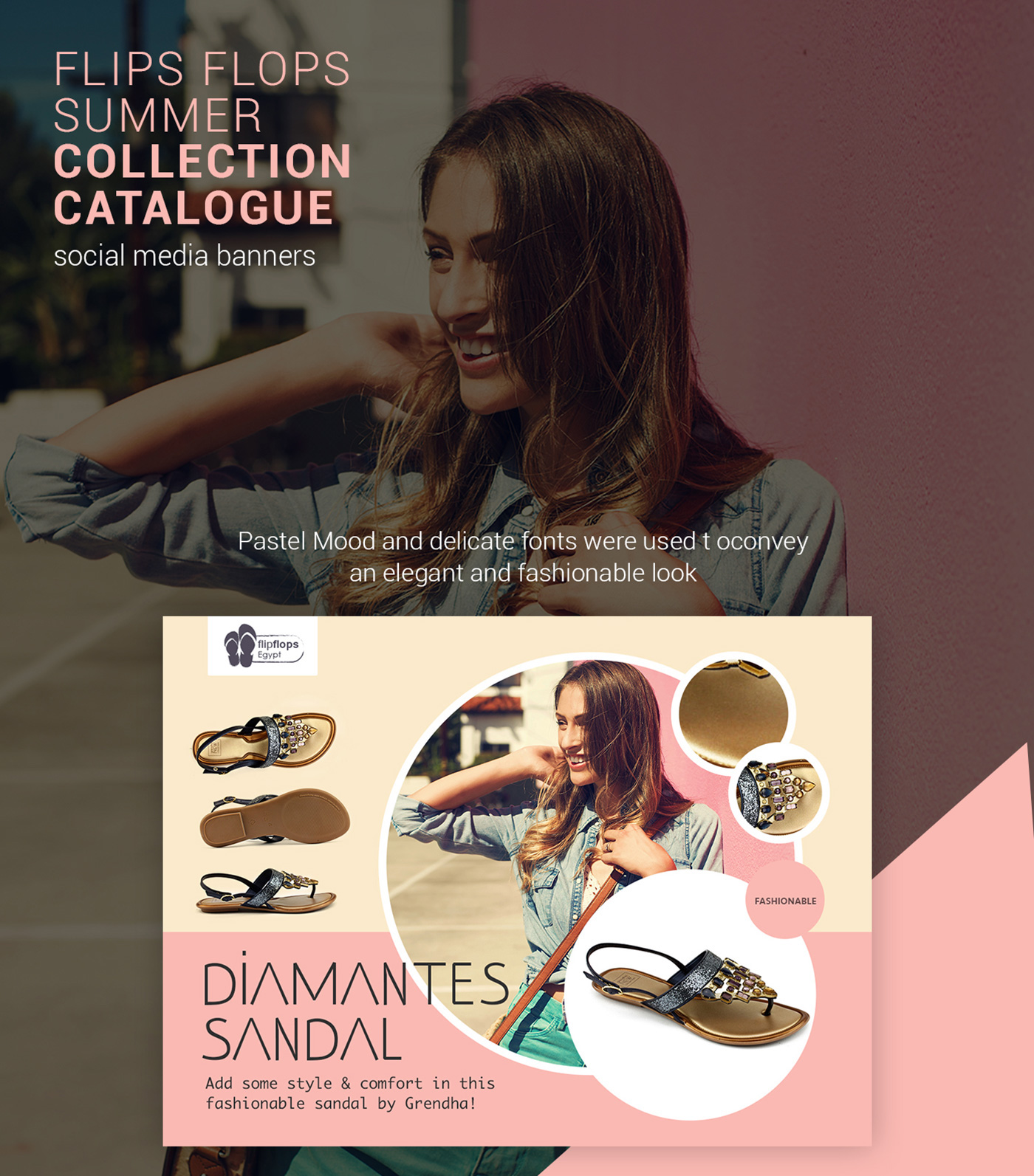 Fashion  summer Flip-flop sandal pastel egypt facebook social media post design E-marketing