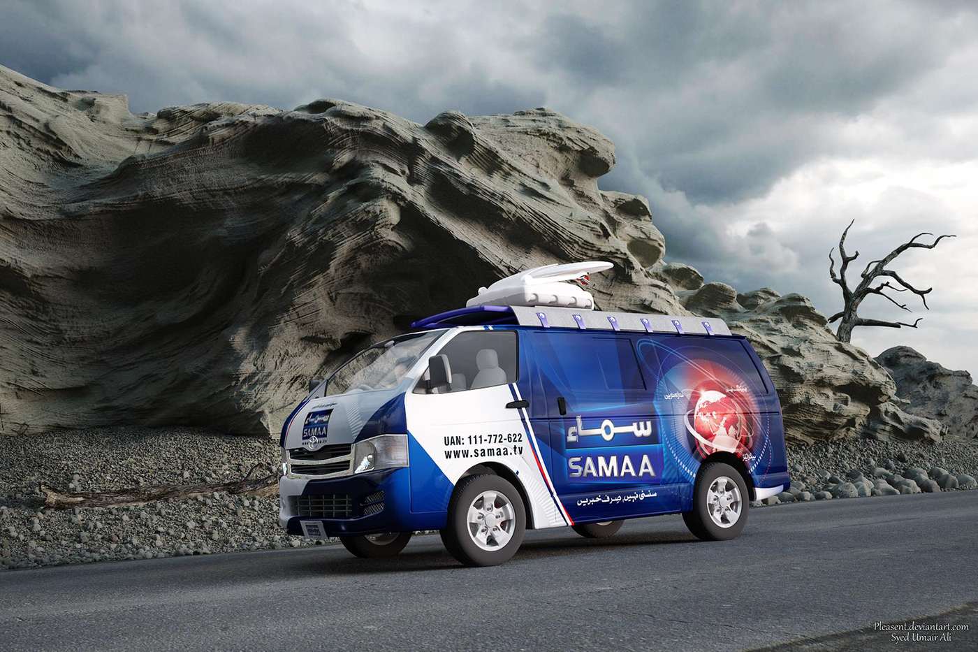 digital satellite news Gathering dsng Samaa TV 3D syed umair ali Umair vray modeling 3d digital Van