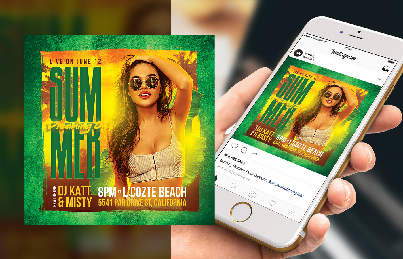 Caribbean club creative market flyer flyer template Hot party psd summer Tropical