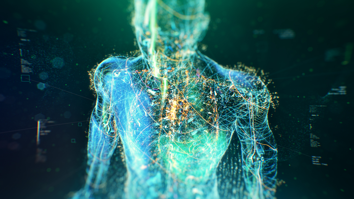 medical light Data particles xparticles brain heart body skeleton DNA