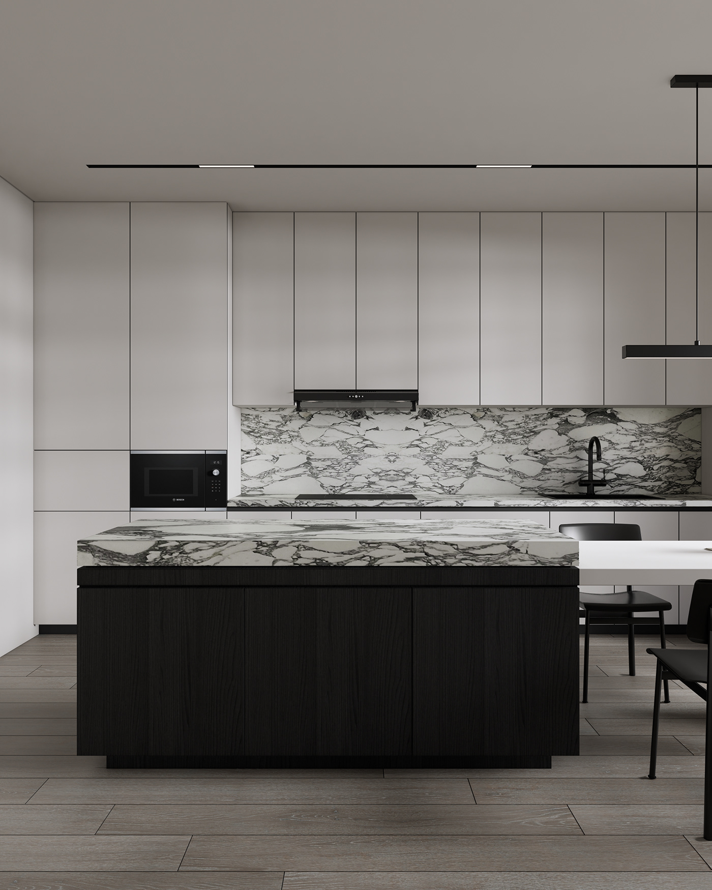 Interior interior design  kitchen dining room minimalist modern architecture visualization Render