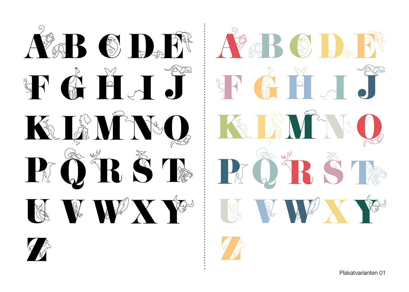 ABC alphabet animalillustration animals fineline ILLUSTRATION  onelineart online type typography  