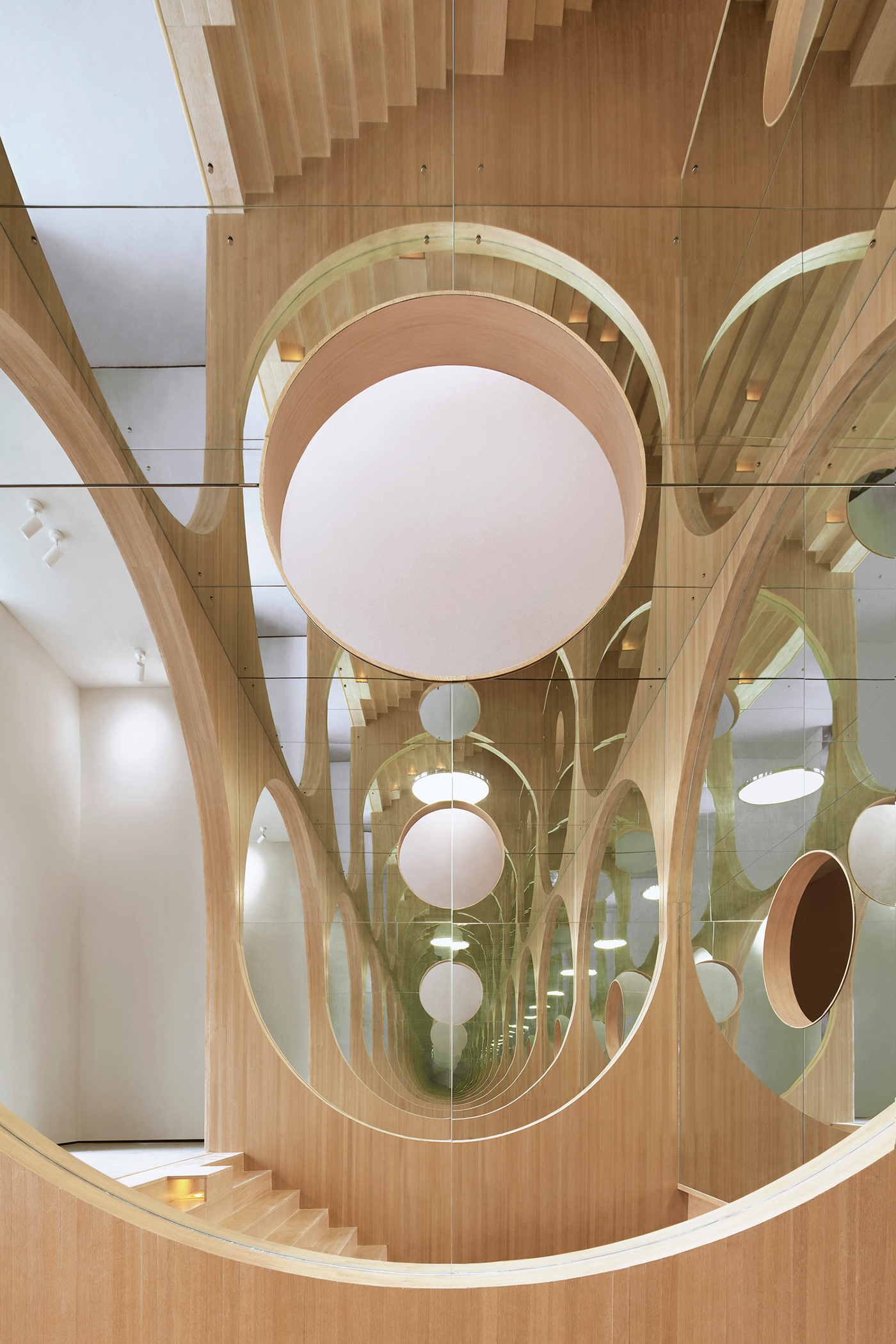 arch mirror stairs wood Interior swing design centre beijing