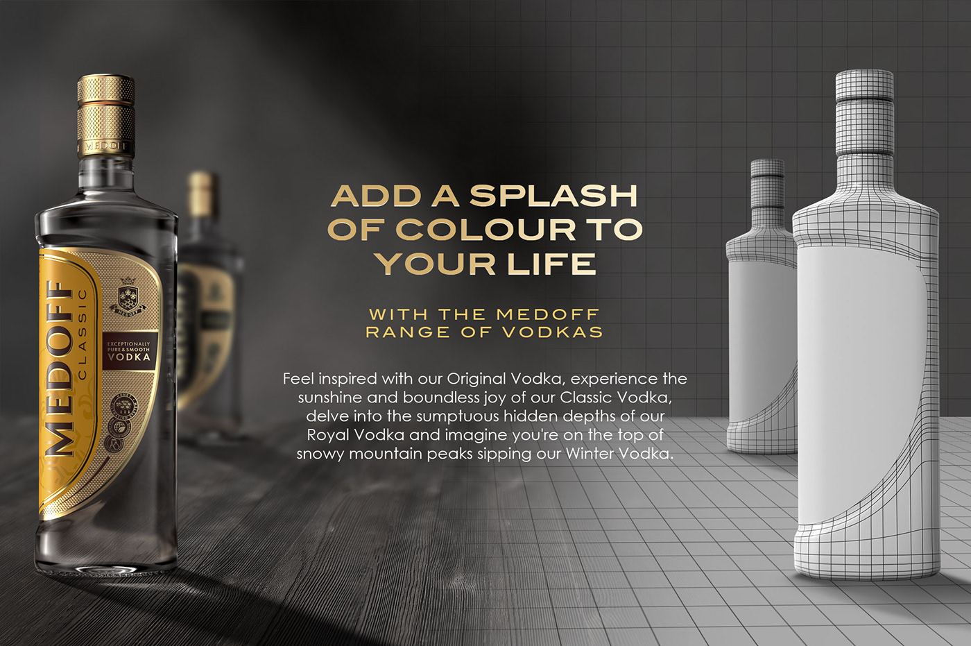 3d bottle beverage branding CGI label design Product Rendering Vodka