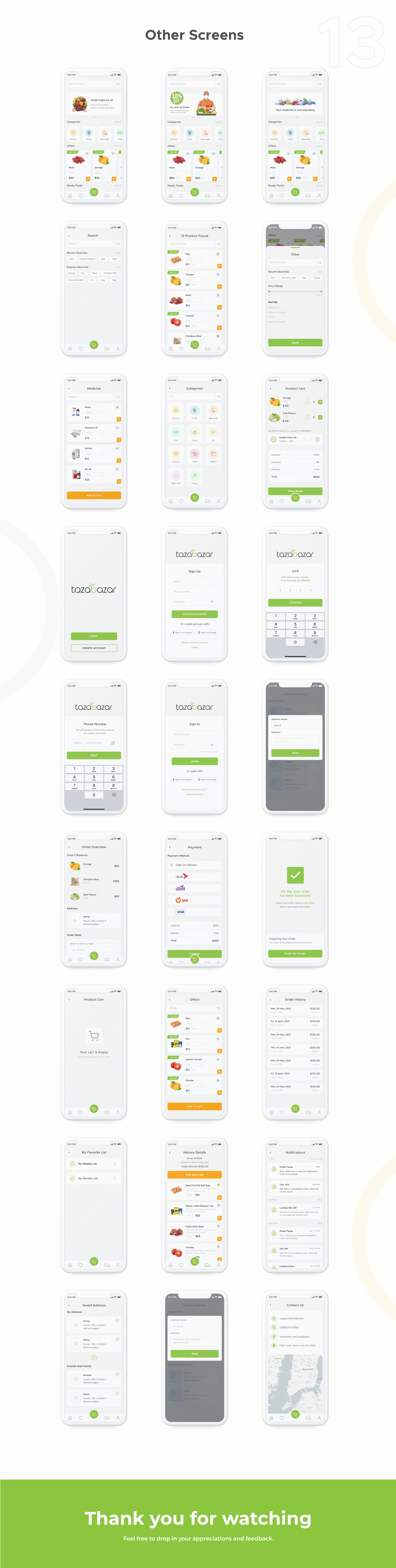 Other Screens | Grocery Mobile App UI UX Research Case Study Project 
