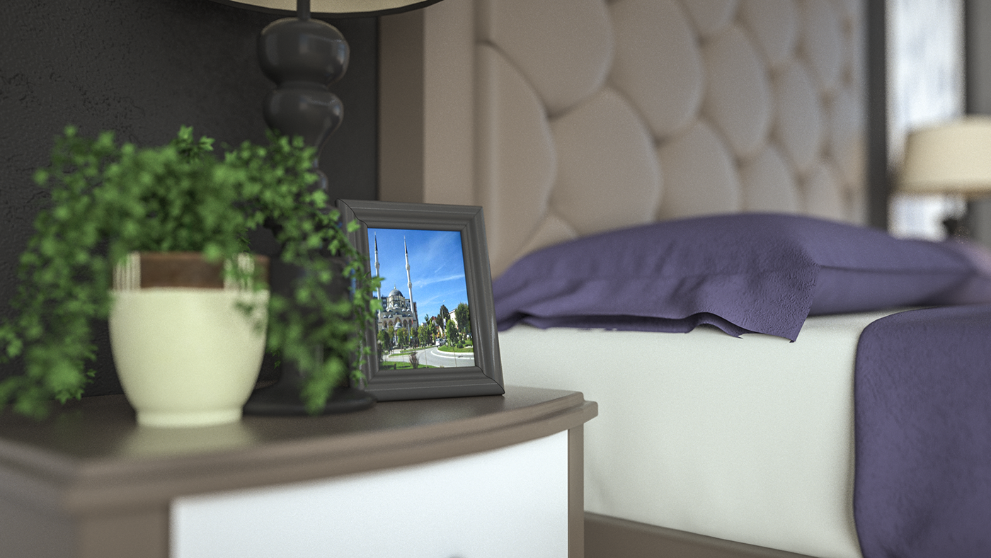 modern bedroom 3ds max CGI photoshop Octane Render Otay tree carving