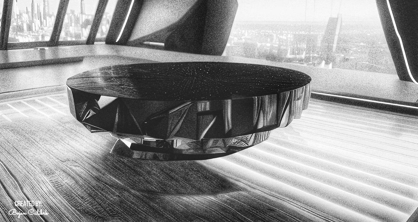 table furniture futuristic triangular geometric luxury stylish glass black Star expensive