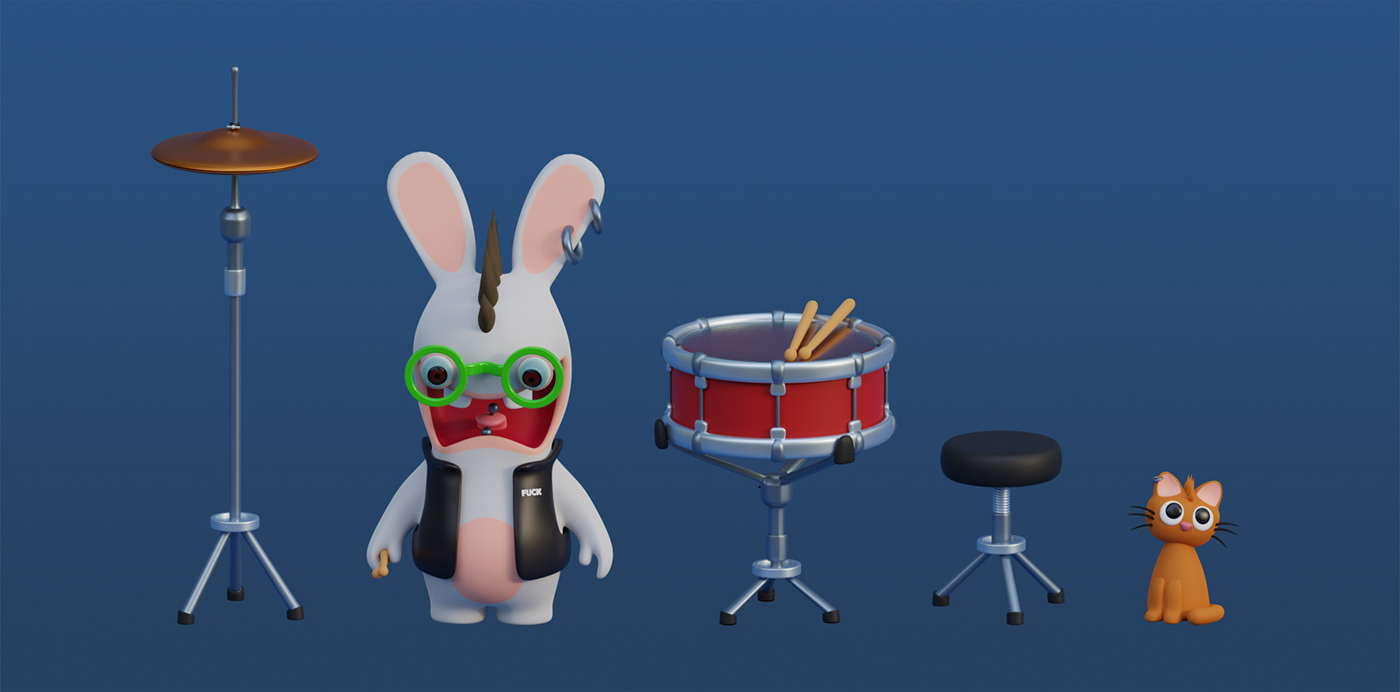 3D blender drummer punk rabbit rock