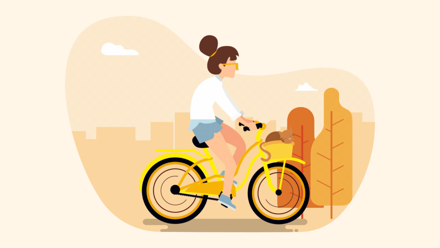 cyclist girl Bicycle autumn Cat animation  woman orange ride