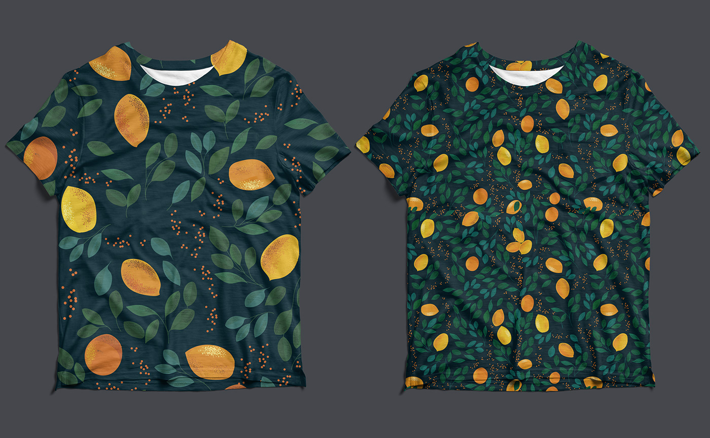 Tree  fruits lemon art pattern graphic vector print seamless Tropical