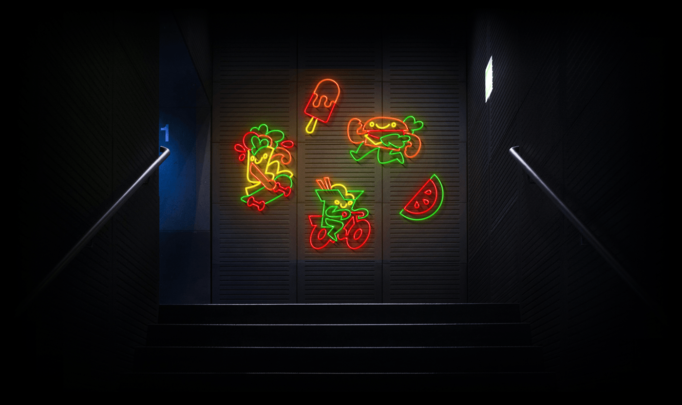 Characters for neon elements in the interior of Snoonu's office
