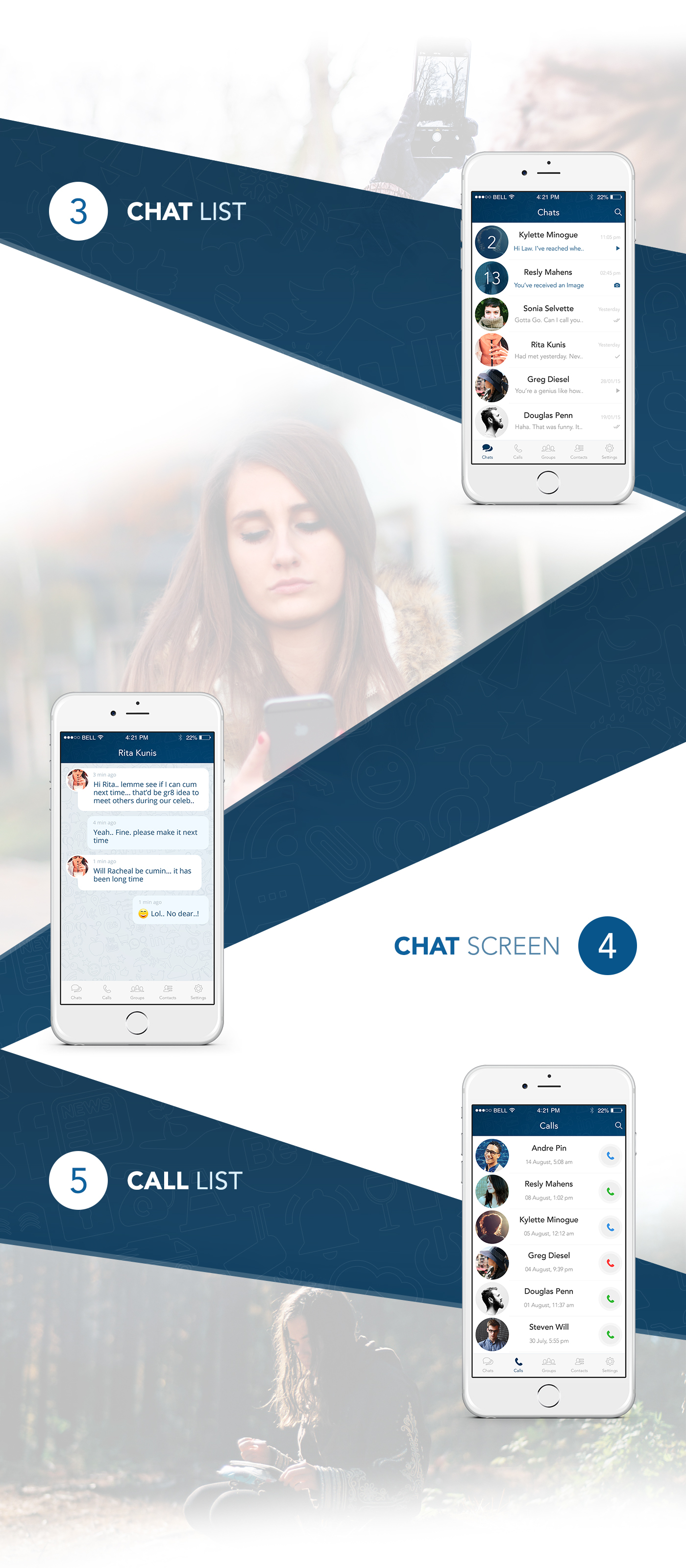 WhatsApp mobile facebook profile screen Chat call redesign concept UI ux Internet whats app Mobile app app redesign
