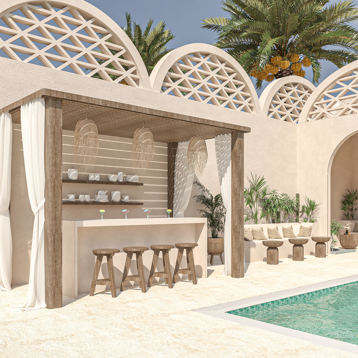 3D architecture aswan egypt exterior Hassan Fathy nuba Nubian Pool النوبة