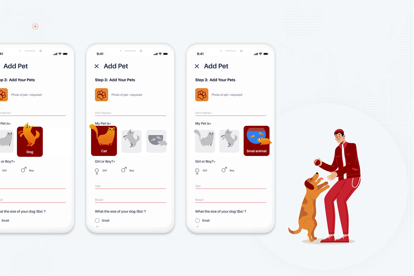 animation  interaction ios mobile design pet walking pets UI ux wireframes