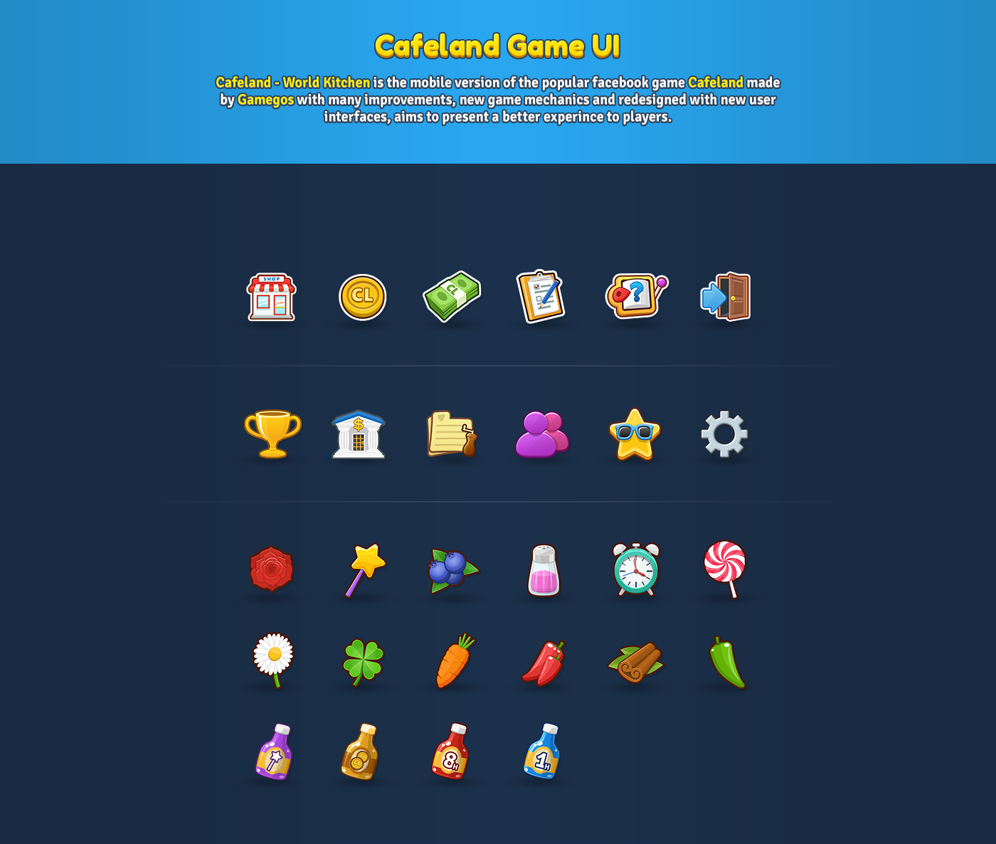game UI game interface Game Icons Icon game design  Popup gamegos caféland