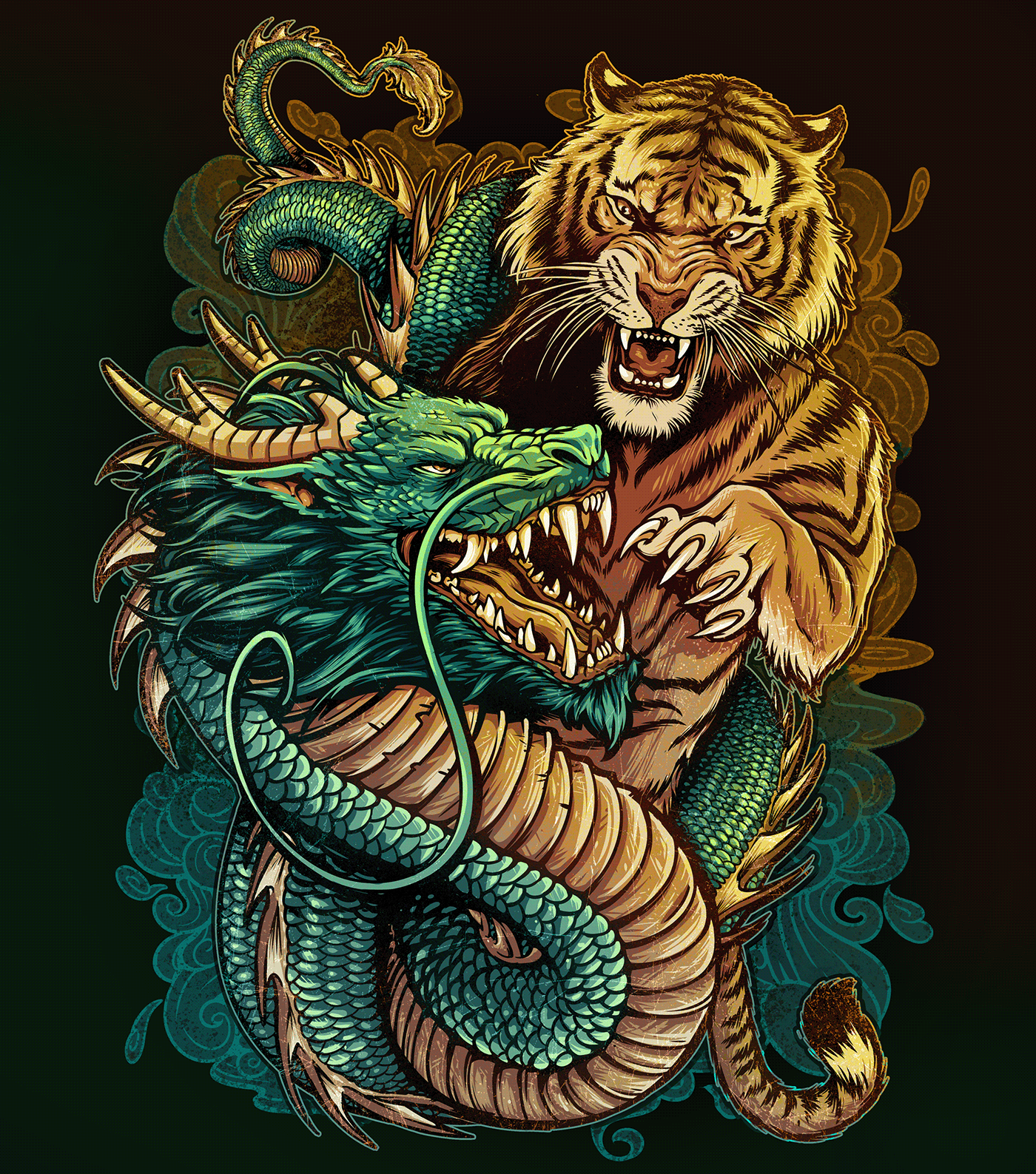 tora tigre tiger dragão dragon Yin Yang beast monster culture doragon