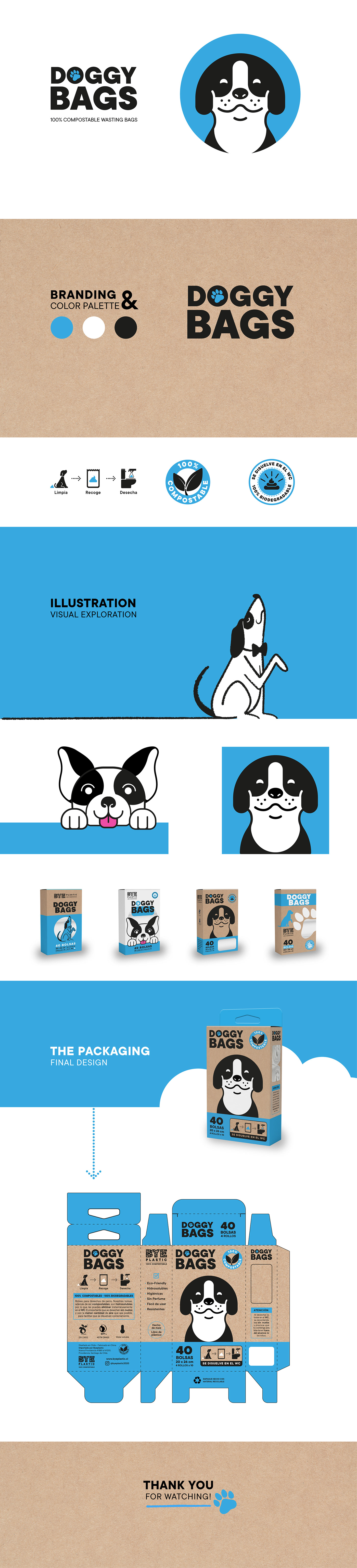 bags blue branding  compostable design dog doggy ILLUSTRATION  Packaging Waste Bag