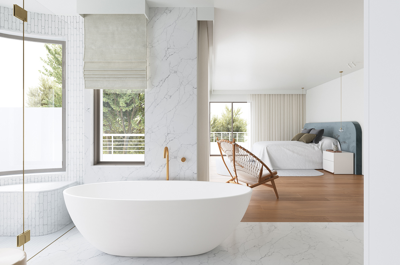 bedroom bathroom interior design  modern minimal contemporary Marble luxury elegant Render