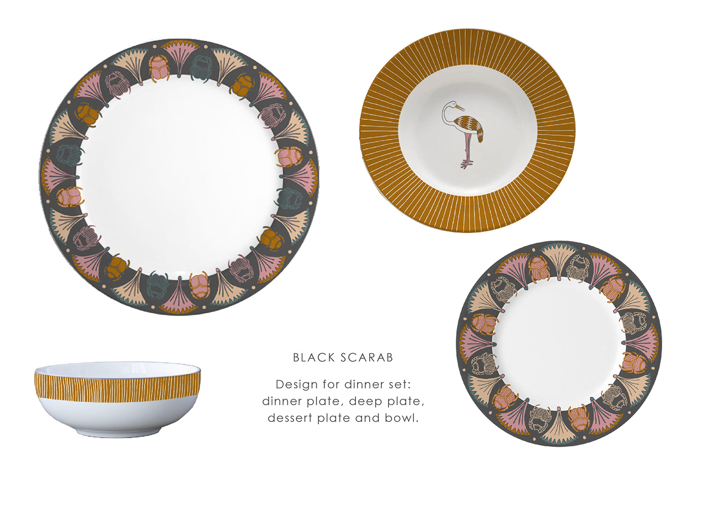 porcelain crockery crockery design dinner set plates tableware Plate design Scarab papyrus egypt
