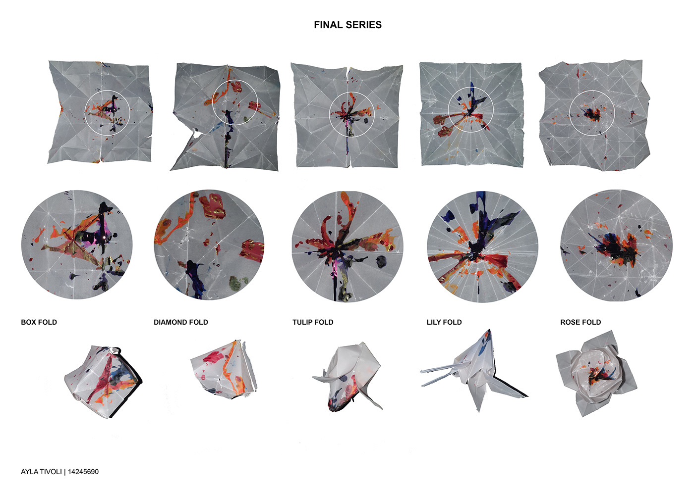 generative art Oragami food dye University linework procedure infographic information design Layout pattern making