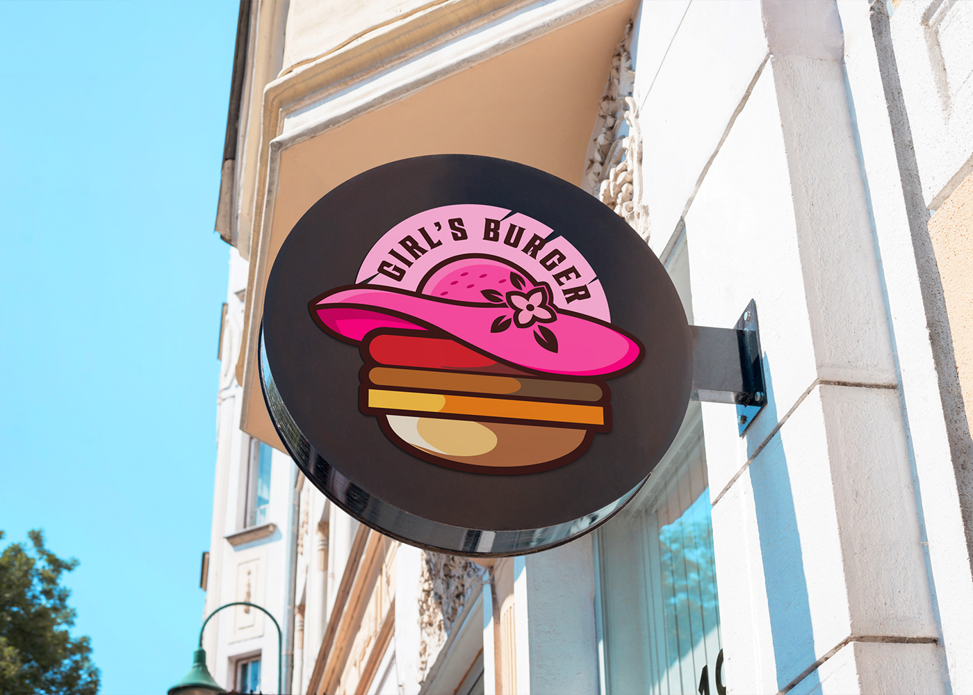burger Burger Logo Fast food female girls hat identity logo pink visual