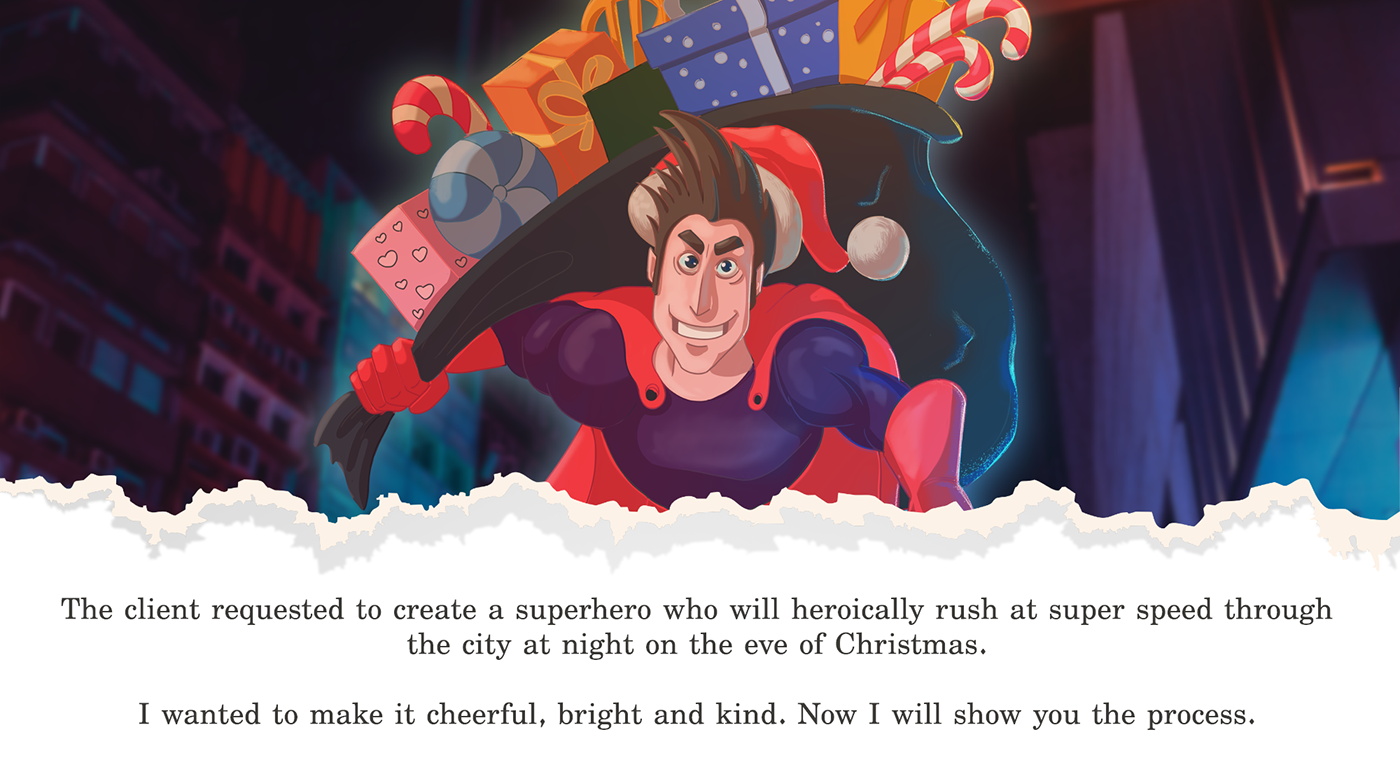 Christmas card superman character design mascot