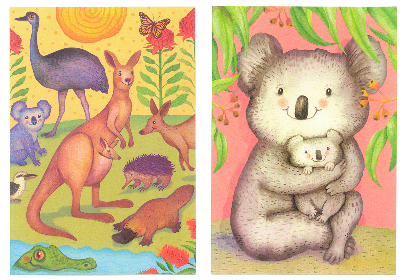 cute animals cute Australia koala kangaroo greeting card cards