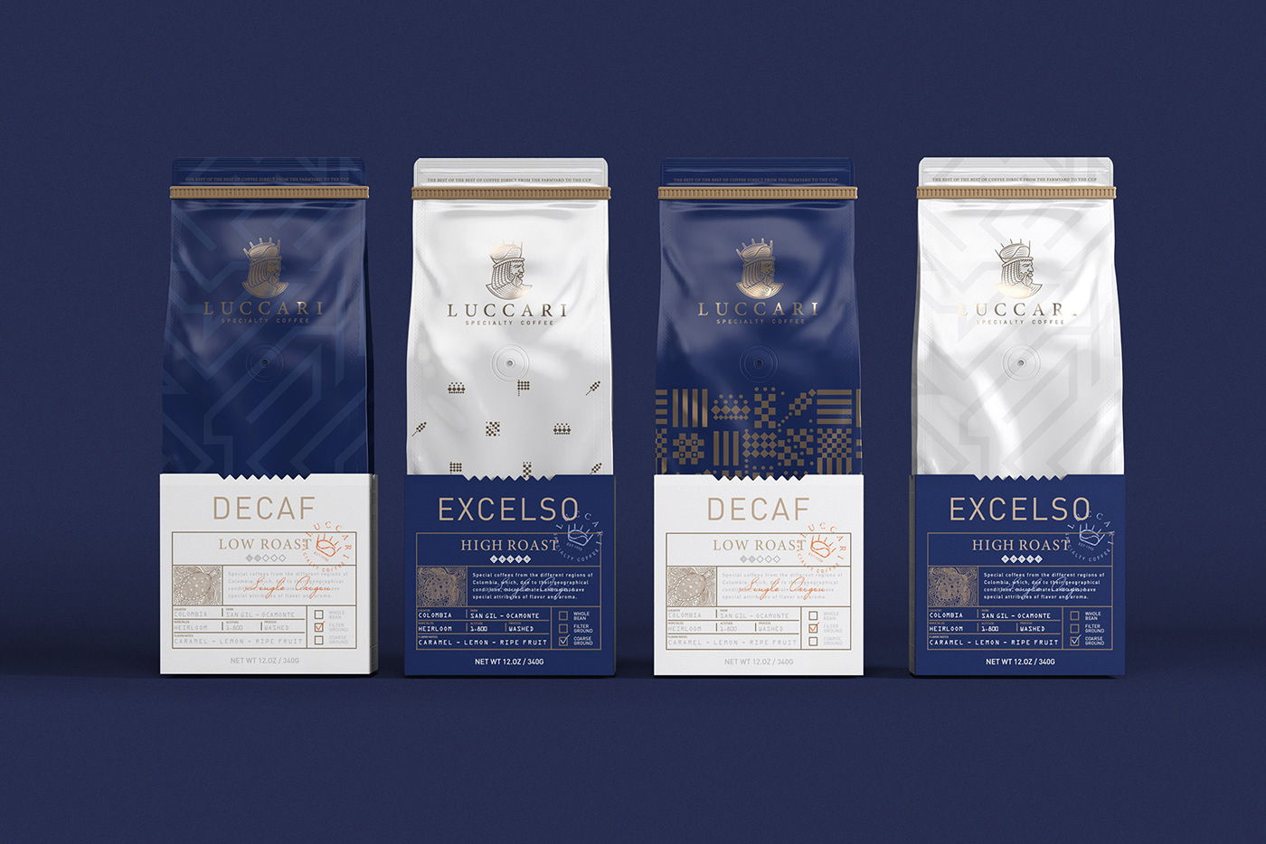 Coffee colombia luccarri specialty identity logo king royalty