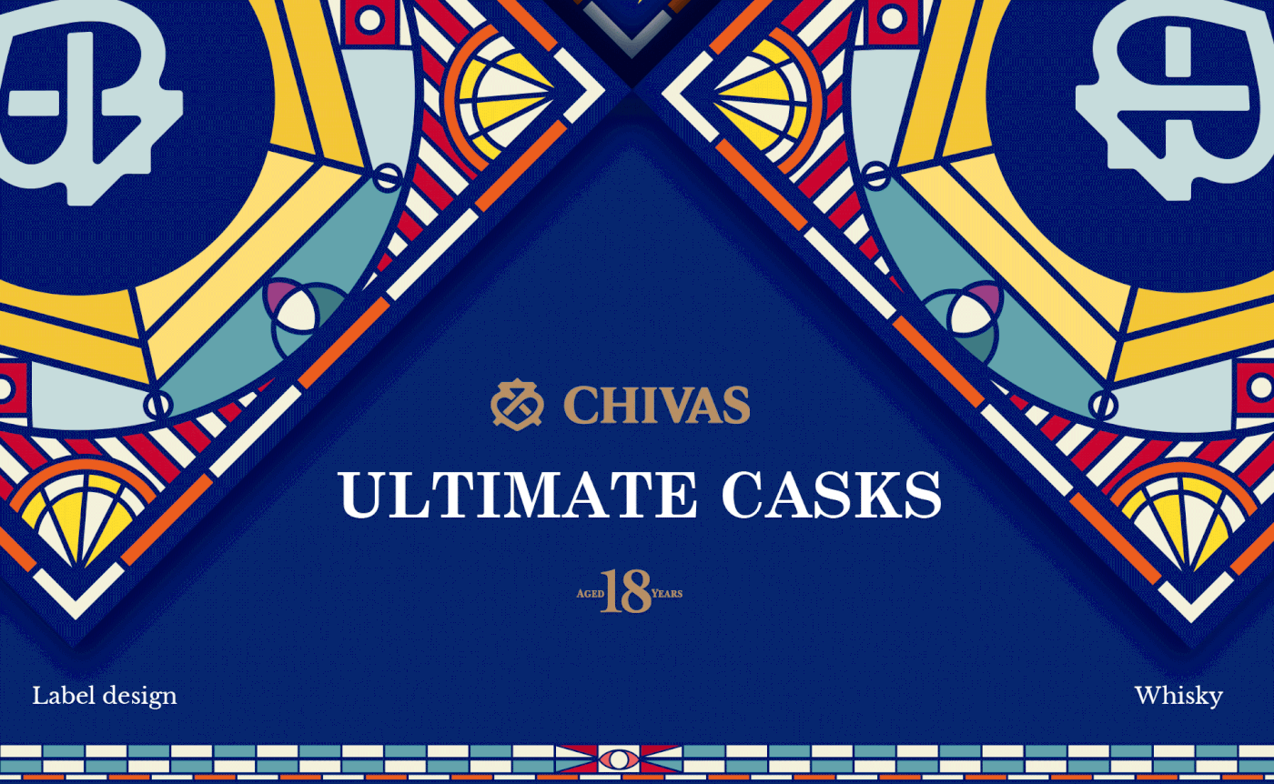 Label chivas regal colors design glass ilustration stained glass Whisky