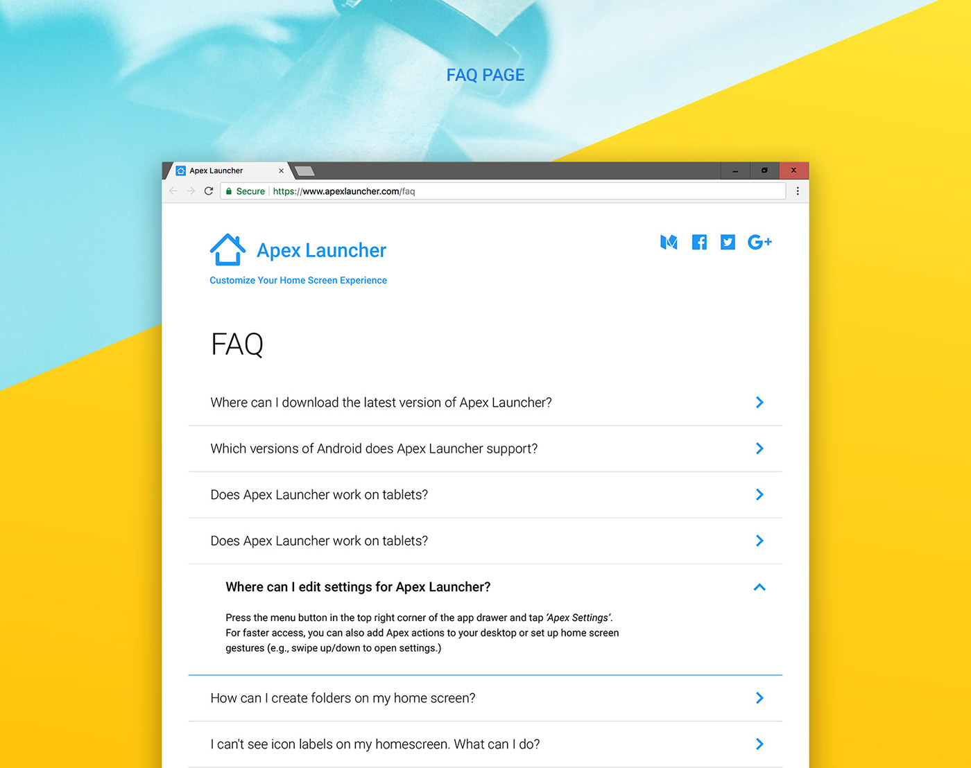 android Website app launcher product website Apex mobile Responsive Design