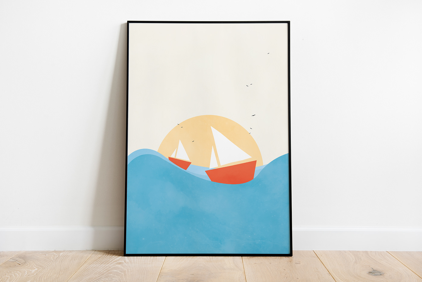 abstract boat geometric minimalist organic poster sea shapes ship simple