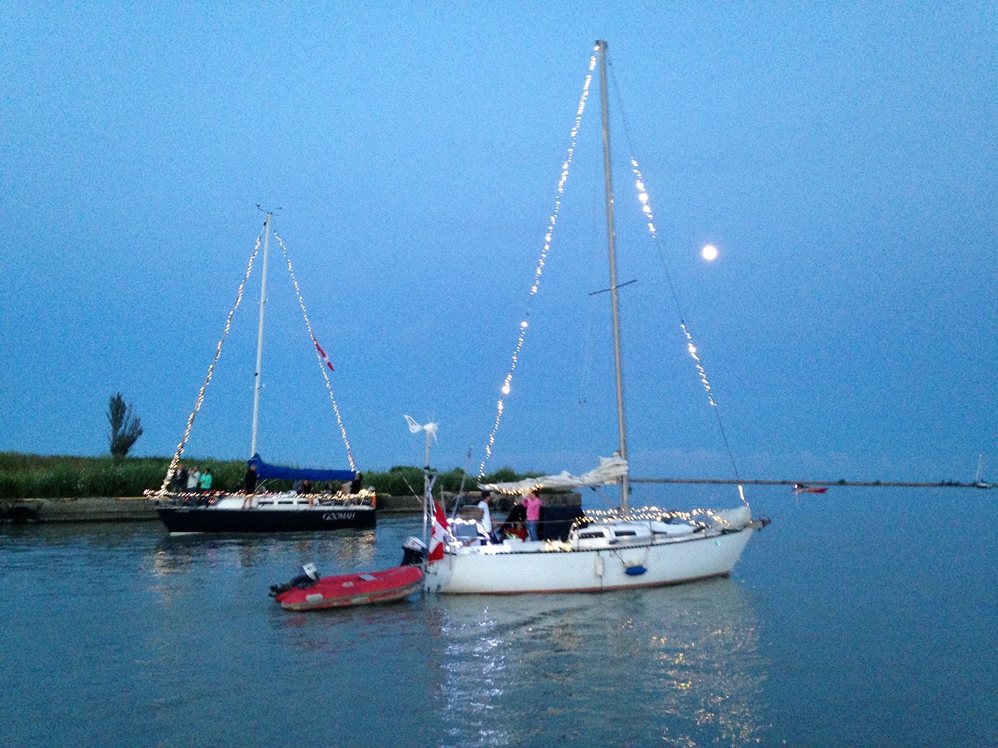 beach water dock Boats night full moon