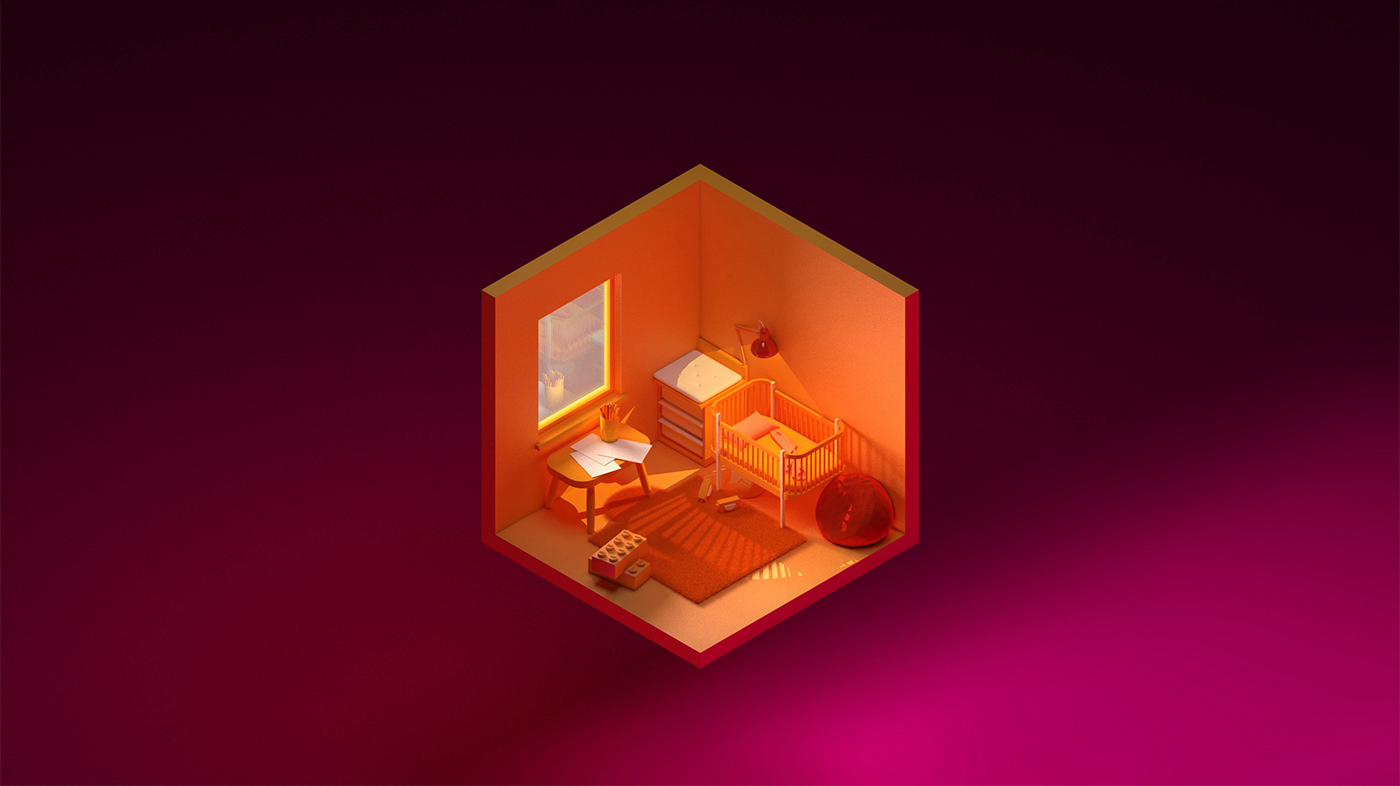 modern living 3D Isometric art petrkoll color coler monochrome corner