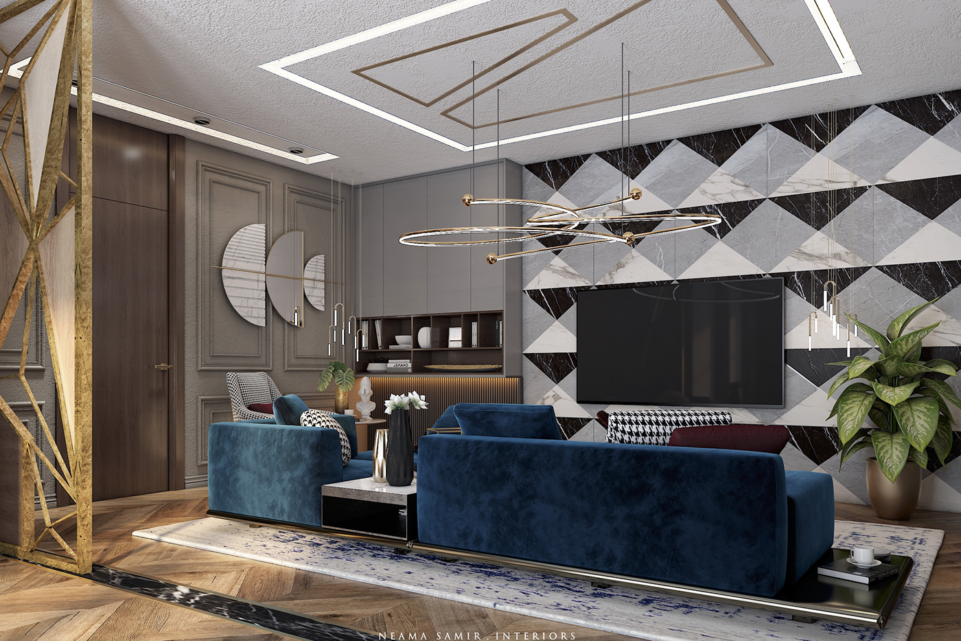 area blue contemorary design Interior living modern mood board velvet Villa