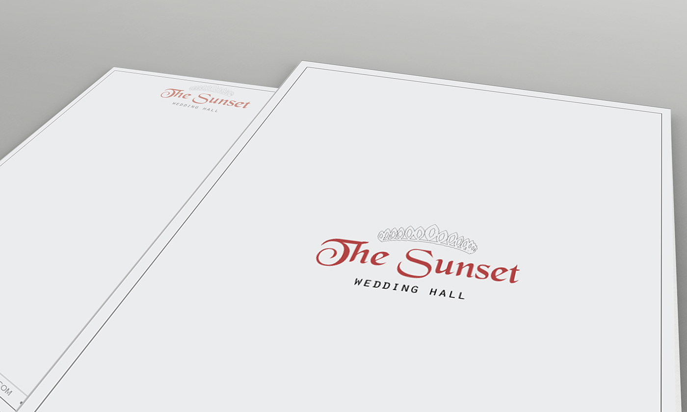 wedding Wedding hall branding  logo bussiness cards envelope papers Mockup sunset graphic design 